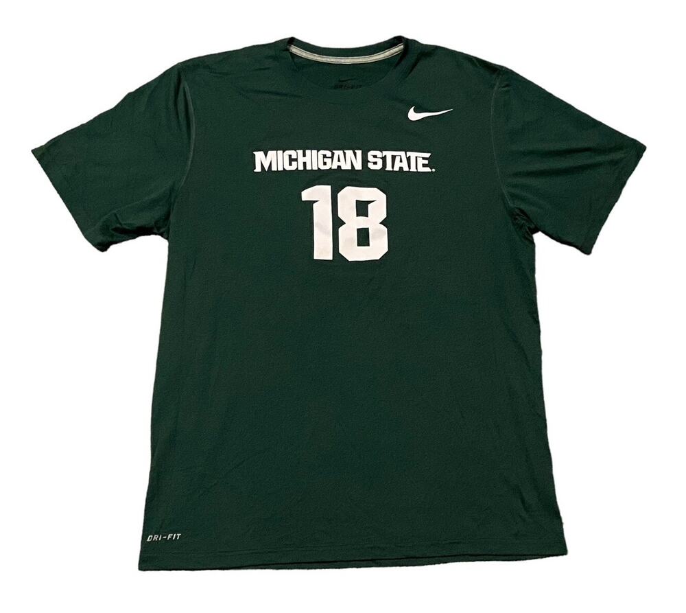 Nike Dri-Fit Men's Michigan State #18 Round Neck T-Shirt, Green, Medium